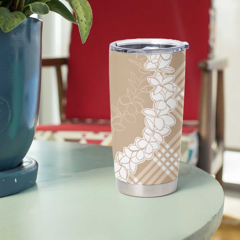 Hawaii Aloha Plumeria Lei Beige Palaka Tumbler Cup - Polynesian Pride