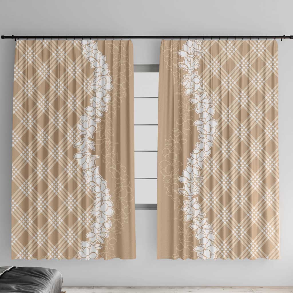 Hawaii Aloha Plumeria Lei Beige Palaka Window Curtain - Polynesian Pride