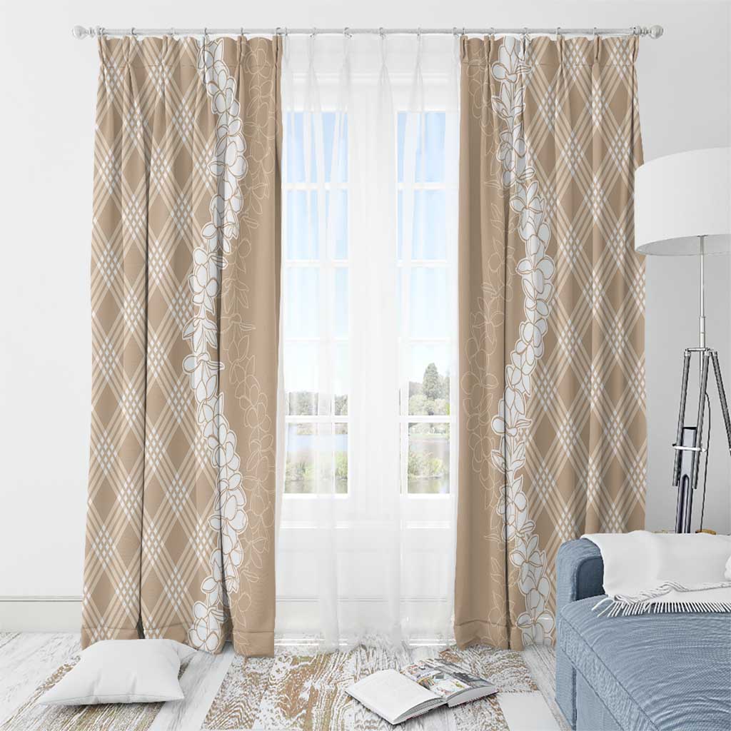 Hawaii Aloha Plumeria Lei Beige Palaka Window Curtain - Polynesian Pride