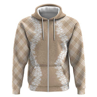 Hawaii Aloha Plumeria Lei Beige Palaka Zip Hoodie - Polynesian Pride