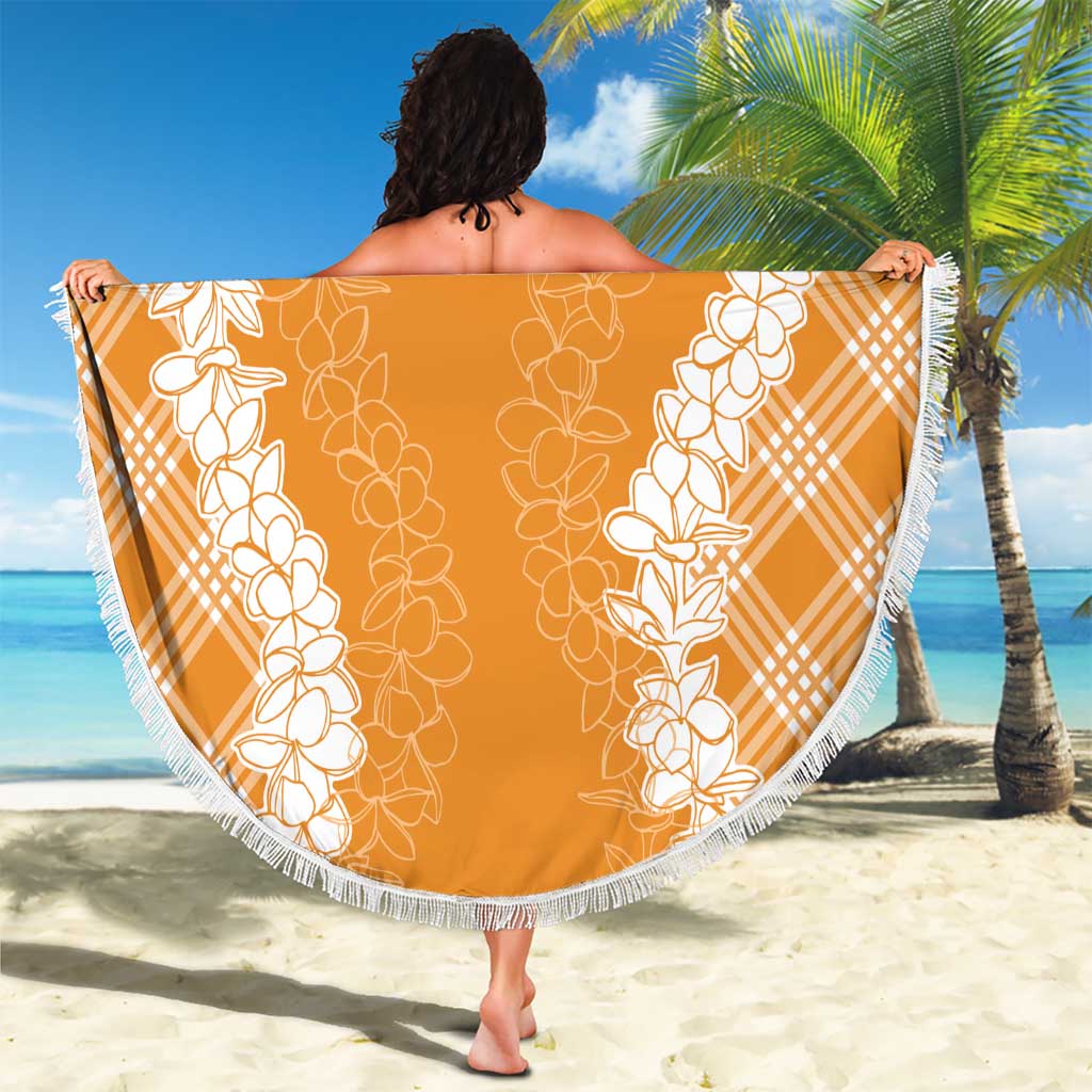 Hawaii Aloha Plumeria Lei Orange Palaka Beach Blanket - Polynesian Pride