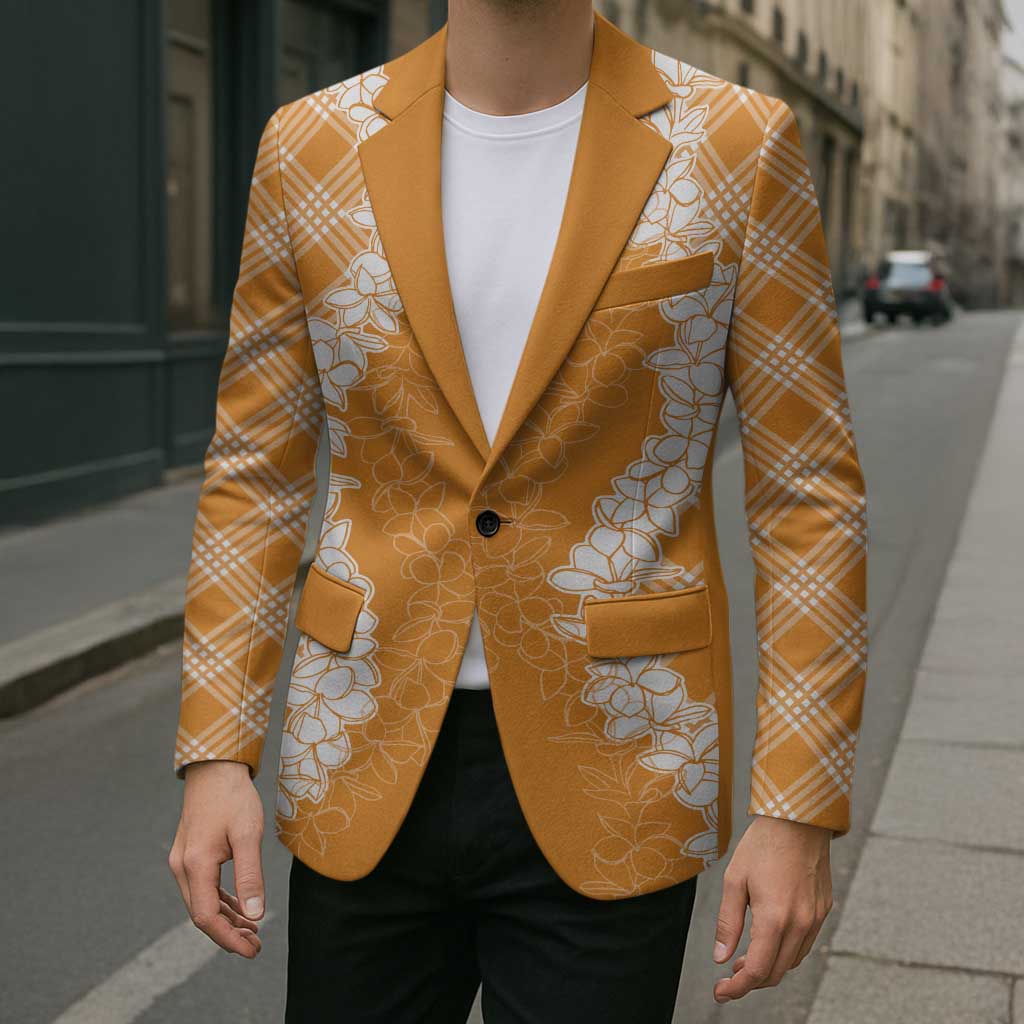 Hawaii Aloha Plumeria Lei Orange Palaka Blazer - Polynesian Pride