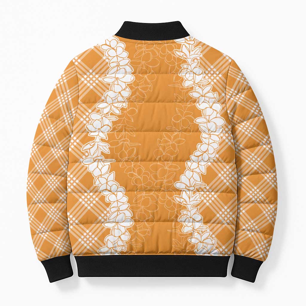 Hawaii Aloha Plumeria Lei Orange Palaka Bomber Puffer Jacket LT7 - Polynesian Pride