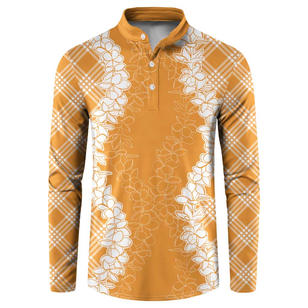 Hawaii Aloha Plumeria Lei Orange Palaka Button Sweatshirt - Polynesian Pride