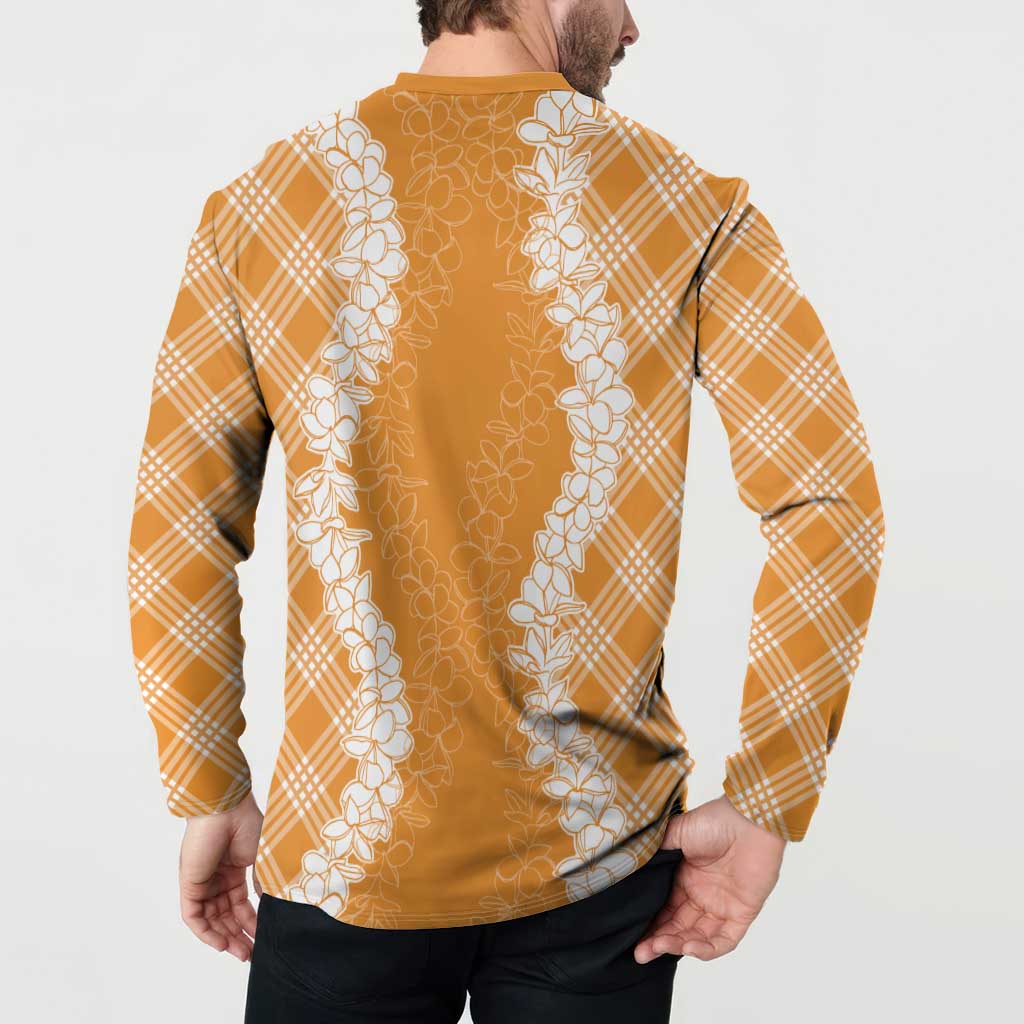 Hawaii Aloha Plumeria Lei Orange Palaka Button Sweatshirt - Polynesian Pride