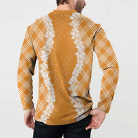 Hawaii Aloha Plumeria Lei Orange Palaka Button Sweatshirt - Polynesian Pride