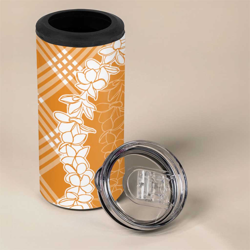 Hawaii Aloha Plumeria Lei Orange Palaka 4 in 1 Can Cooler Tumbler - Polynesian Pride