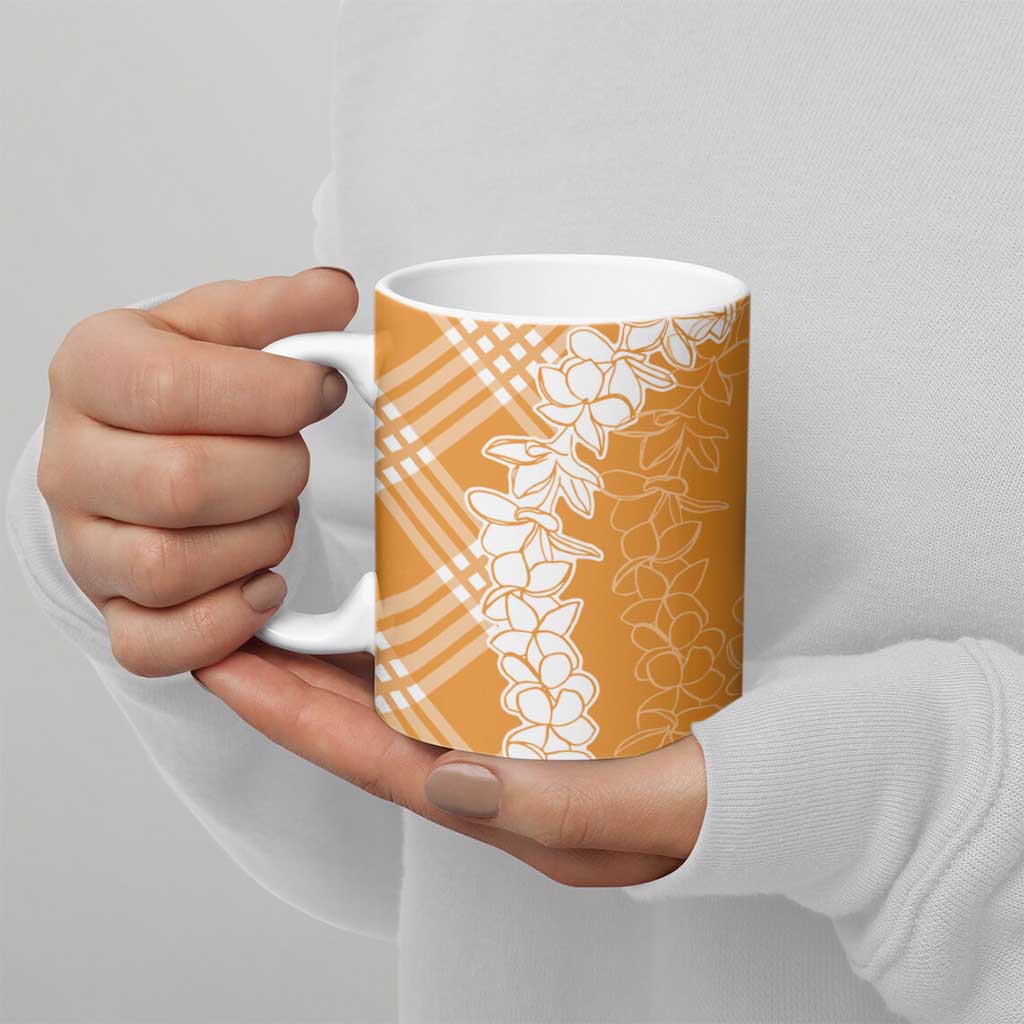 Hawaii Aloha Plumeria Lei Orange Palaka Ceramic Mug - Polynesian Pride