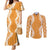Hawaii Aloha Plumeria Lei Orange Palaka Couples Matching Mermaid Dress and Long Sleeve Button Shirt - Polynesian Pride