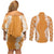 Hawaii Aloha Plumeria Lei Orange Palaka Couples Matching Off Shoulder Short Dress and Long Sleeve Button Shirt - Polynesian Pride
