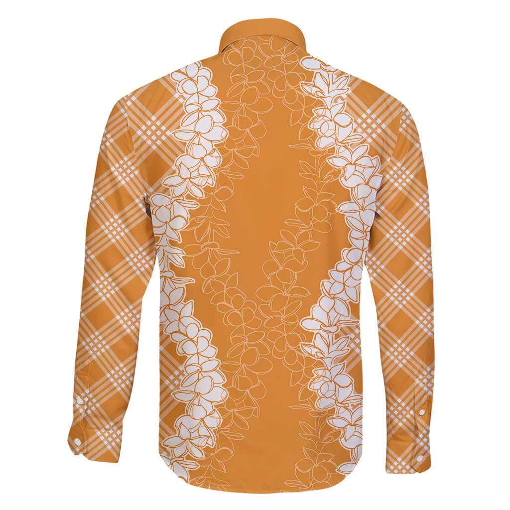 Hawaii Aloha Plumeria Lei Orange Palaka Family Matching Long Sleeve Bodycon Dress and Hawaiian Shirt - Polynesian Pride
