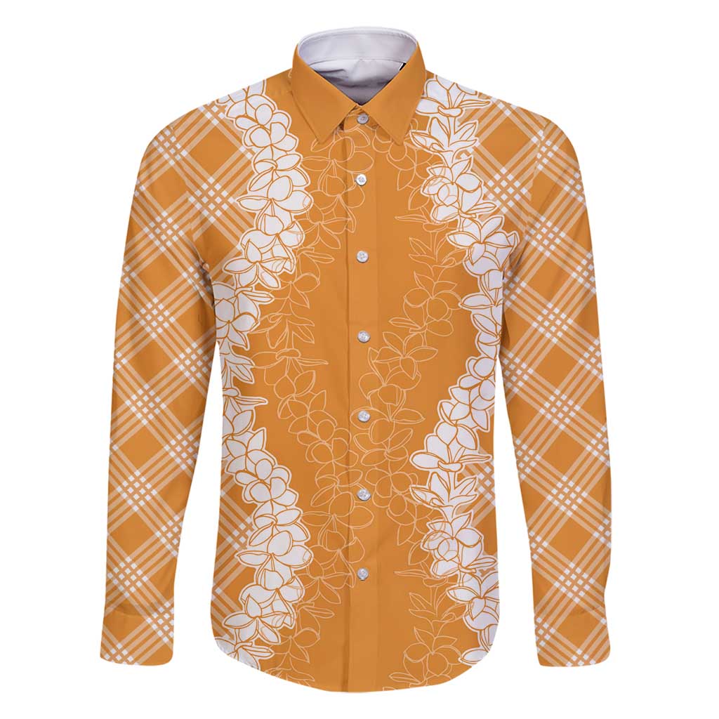 Hawaii Aloha Plumeria Lei Orange Palaka Family Matching Off Shoulder Short Dress and Hawaiian Shirt - Polynesian Pride