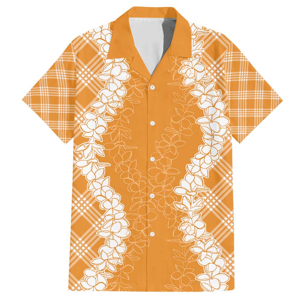 Hawaii Aloha Plumeria Lei Orange Palaka Family Matching Puletasi and Hawaiian Shirt - Polynesian Pride