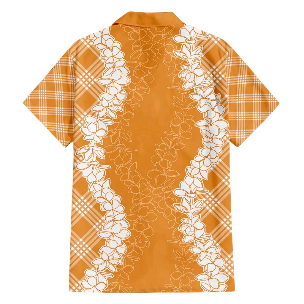 Hawaii Aloha Plumeria Lei Orange Palaka Family Matching Puletasi and Hawaiian Shirt - Polynesian Pride