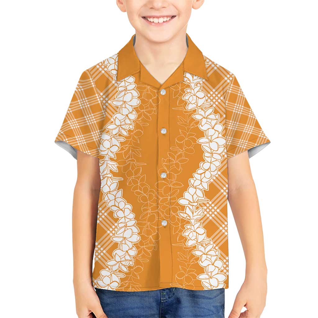 Hawaii Aloha Plumeria Lei Orange Palaka Family Matching Puletasi and Hawaiian Shirt - Polynesian Pride