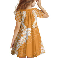 Hawaii Aloha Plumeria Lei Orange Palaka Family Matching Short Sleeve Bodycon Dress and Hawaiian Shirt - Polynesian Pride