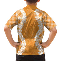 Hawaii Aloha Plumeria Lei Orange Palaka Family Matching Tank Maxi Dress and Hawaiian Shirt - Polynesian Pride