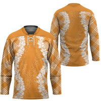 Hawaii Aloha Plumeria Lei Orange Palaka Hockey Jersey - Polynesian Pride