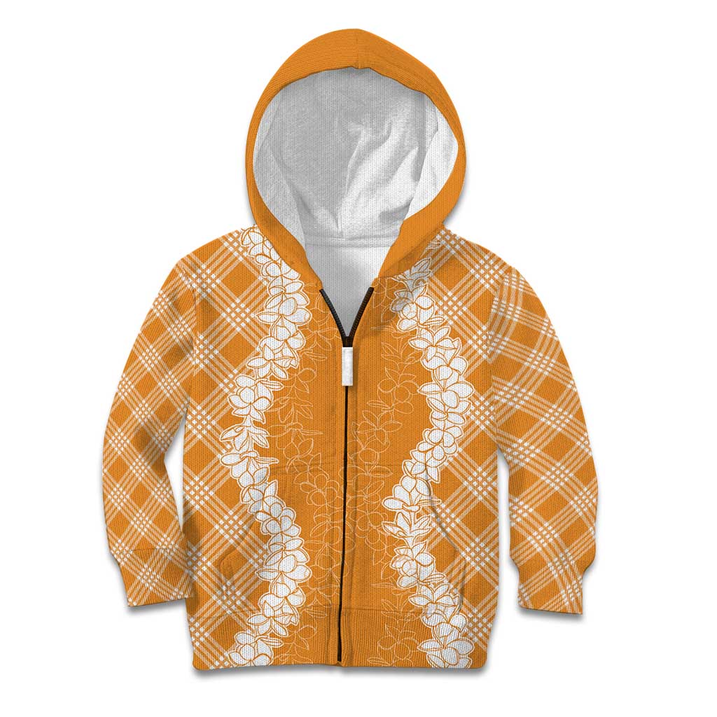 Hawaii Aloha Plumeria Lei Orange Palaka Kid Hoodie - Polynesian Pride