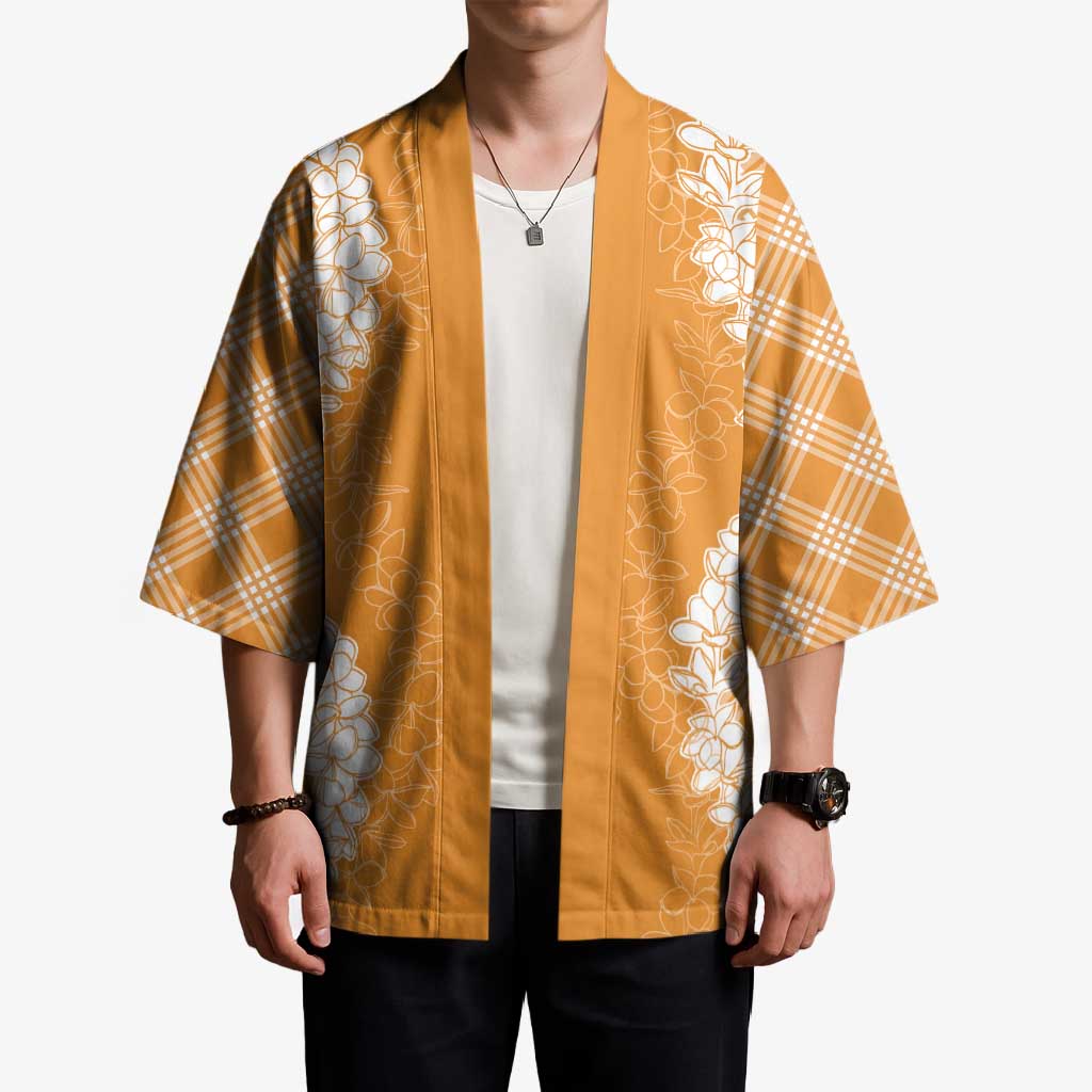 Hawaii Aloha Plumeria Lei Orange Palaka Kimono - Polynesian Pride