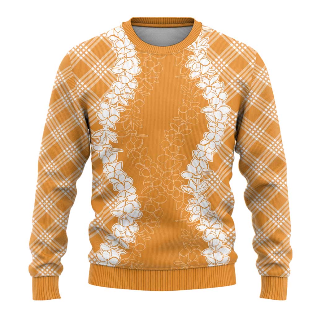 Hawaii Aloha Plumeria Lei Orange Palaka Ugly Christmas Sweater - Polynesian Pride