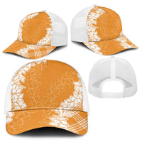 Hawaii Aloha Plumeria Lei Orange Palaka Mesh Trucker Cap - Polynesian Pride