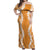 Hawaii Aloha Plumeria Lei Orange Palaka Off Shoulder Maxi Dress - Polynesian Pride