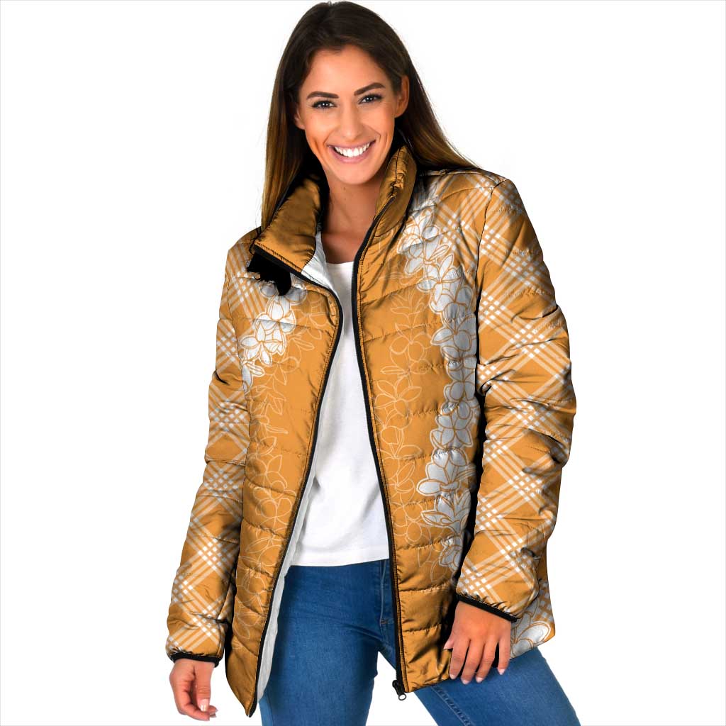 Hawaii Aloha Plumeria Lei Orange Palaka Padded Jacket - Polynesian Pride