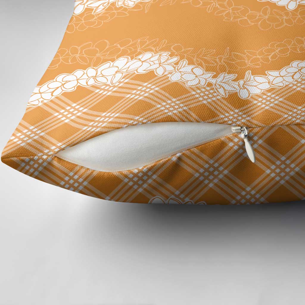 Hawaii Aloha Plumeria Lei Orange Palaka Pillow Cover - Polynesian Pride