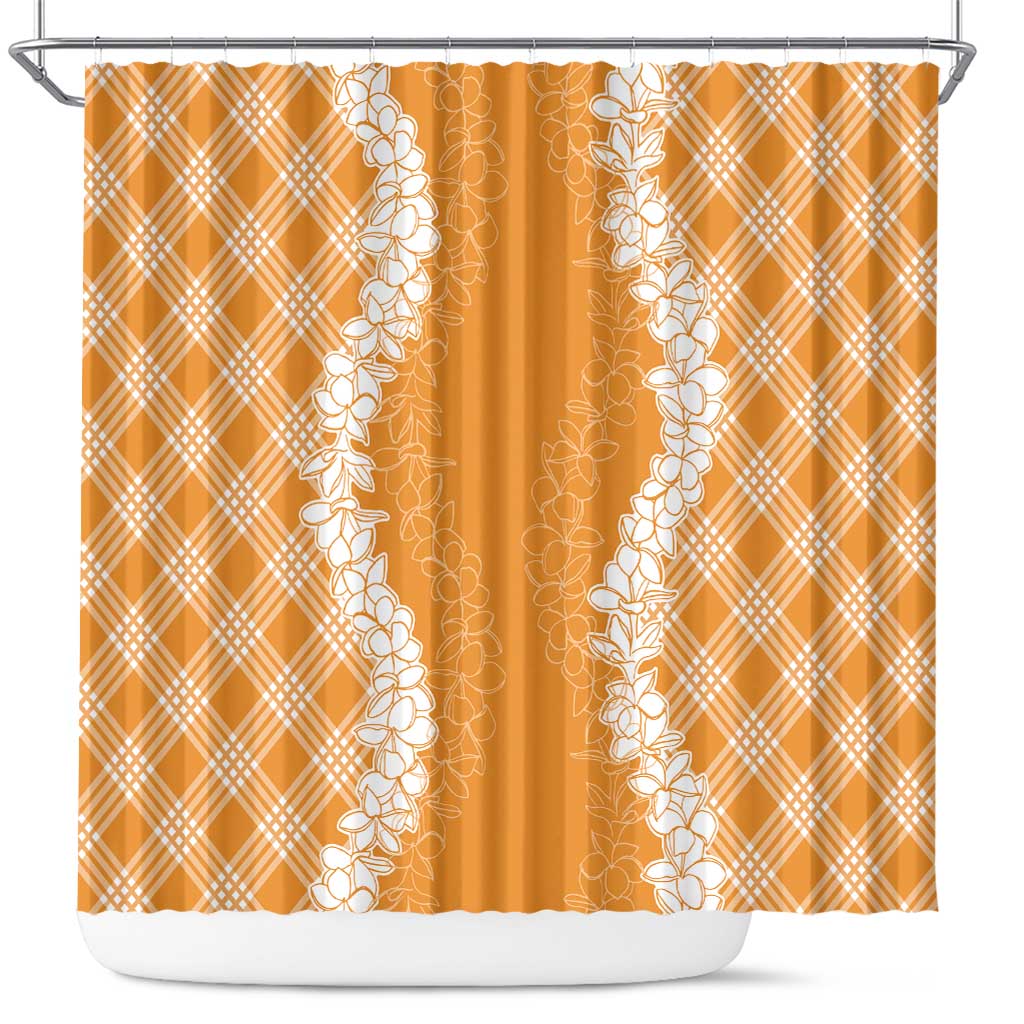 Hawaii Aloha Plumeria Lei Orange Palaka Shower Curtain - Polynesian Pride