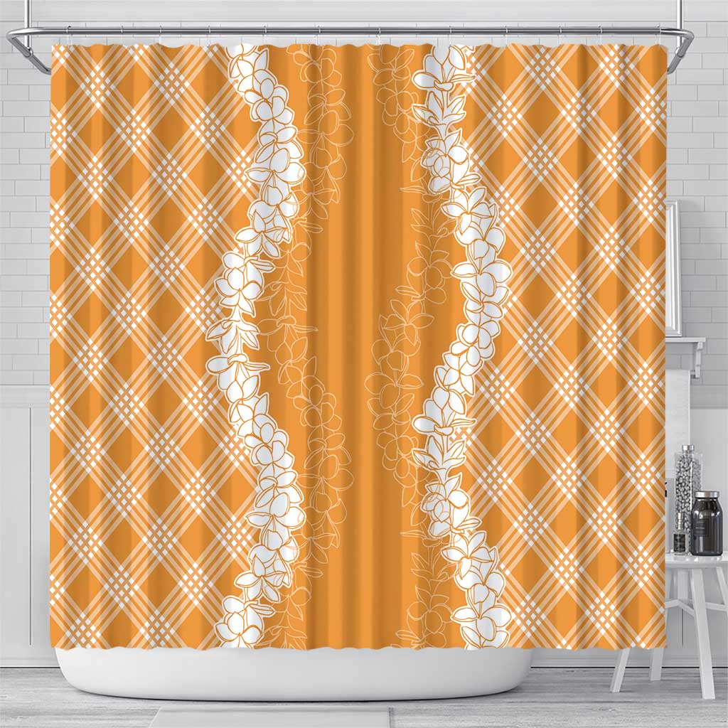 Hawaii Aloha Plumeria Lei Orange Palaka Shower Curtain - Polynesian Pride