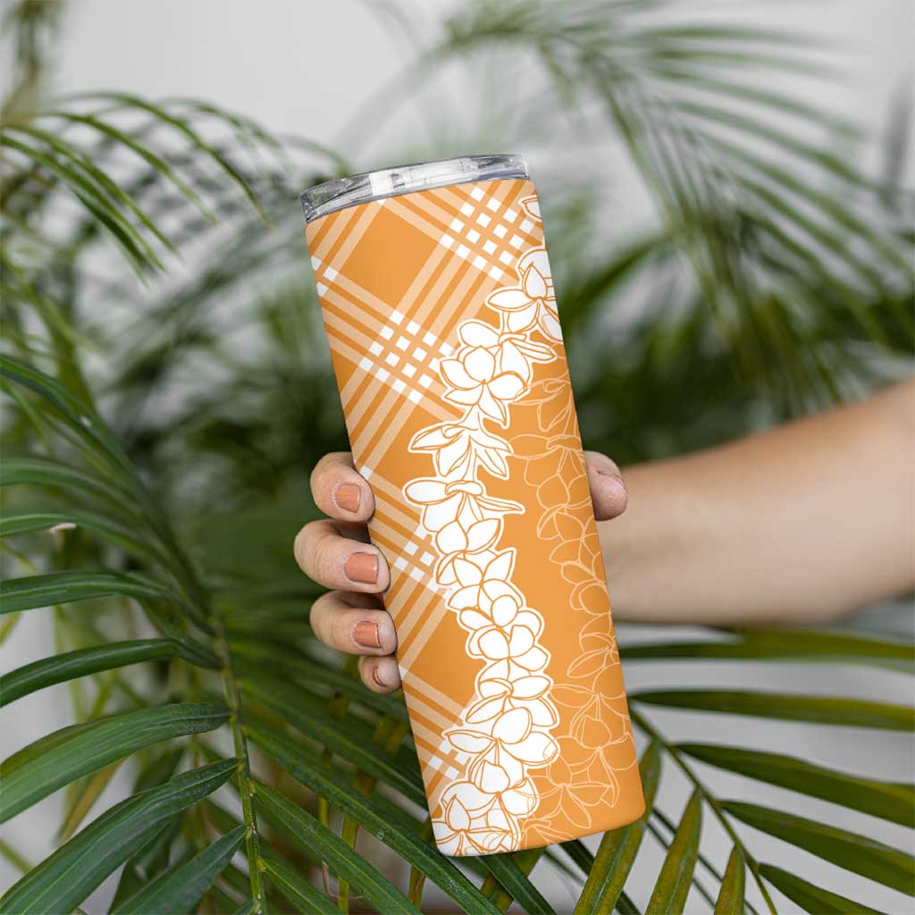 Hawaii Aloha Plumeria Lei Orange Palaka Skinny Tumbler - Polynesian Pride