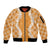 Hawaii Aloha Plumeria Lei Orange Palaka Sleeve Zip Bomber Jacket - Polynesian Pride
