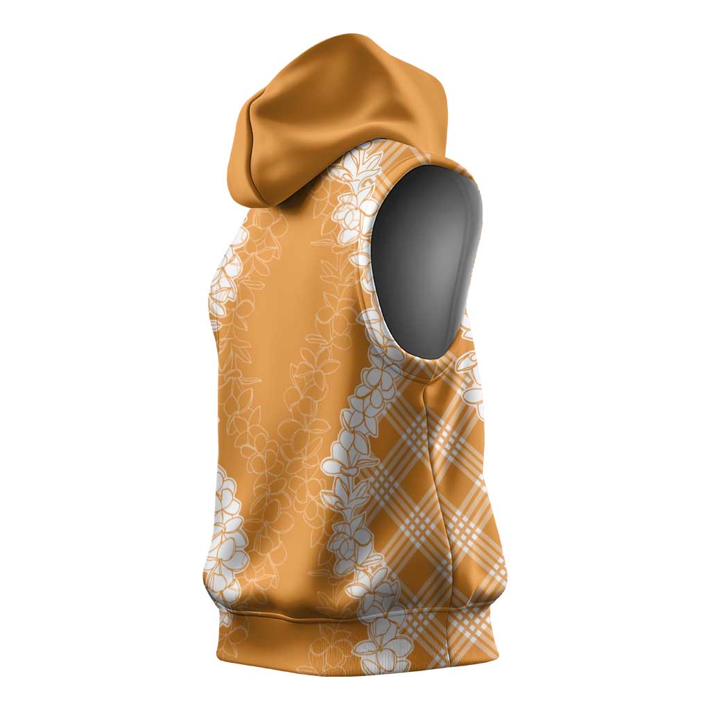 Hawaii Aloha Plumeria Lei Orange Palaka Sleeveless Hoodie - Polynesian Pride