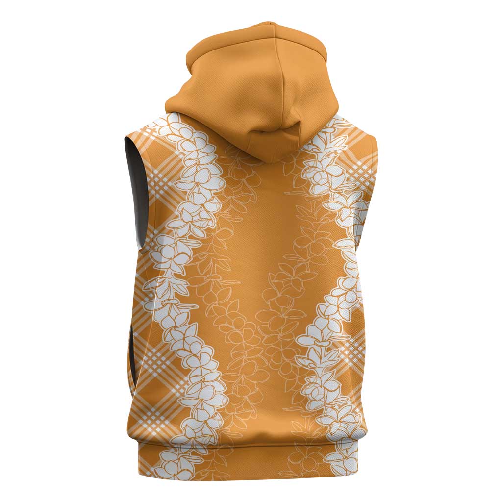 Hawaii Aloha Plumeria Lei Orange Palaka Sleeveless Zip Hoodie - Polynesian Pride