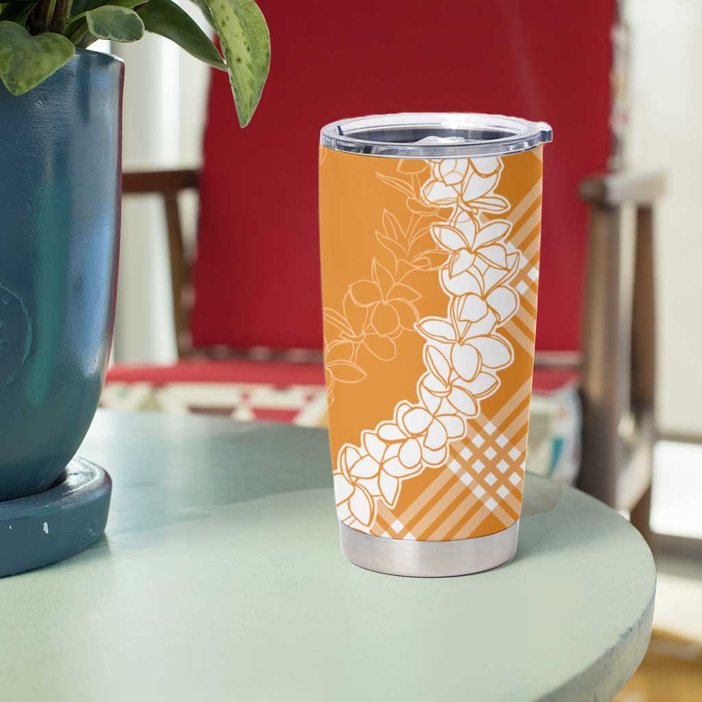 Hawaii Aloha Plumeria Lei Orange Palaka Tumbler Cup - Polynesian Pride
