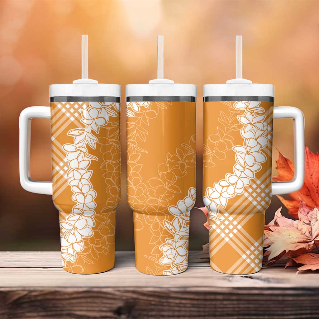 Hawaii Aloha Plumeria Lei Orange Palaka Tumbler With Handle - Polynesian Pride