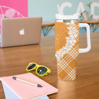 Hawaii Aloha Plumeria Lei Orange Palaka Tumbler With Handle - Polynesian Pride
