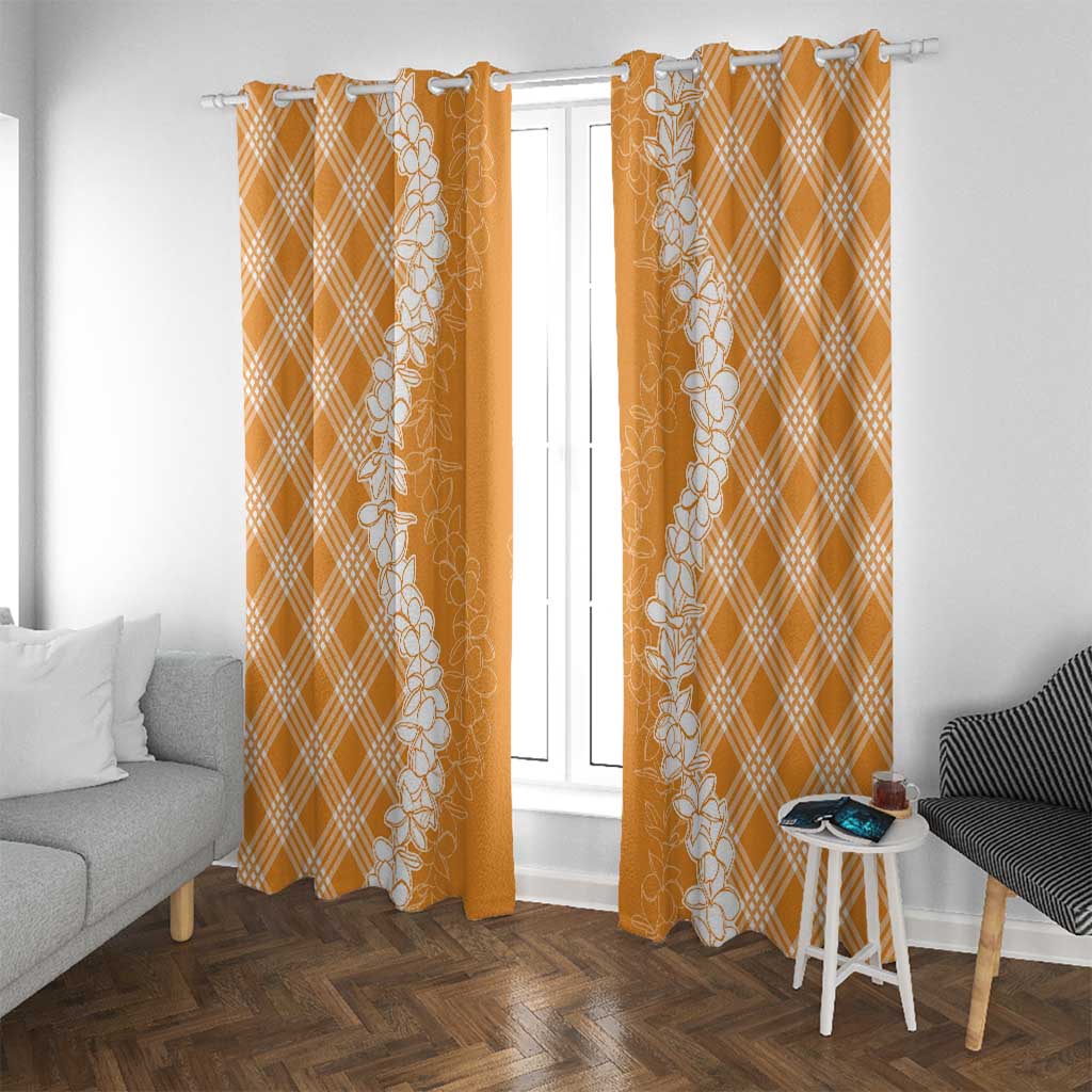 Hawaii Aloha Plumeria Lei Orange Palaka Window Curtain - Polynesian Pride