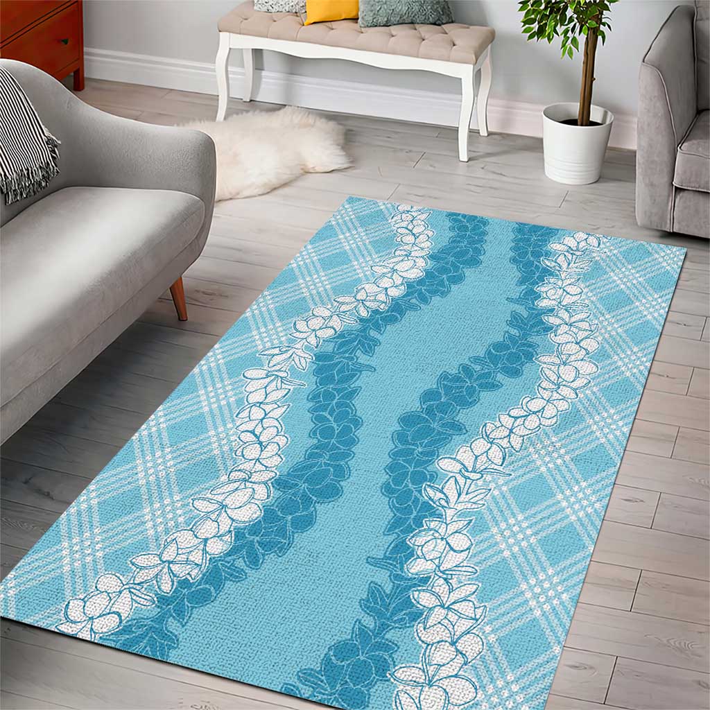 Hawaii Aloha Plumeria Lei Turquoise Palaka Area Rug - Polynesian Pride