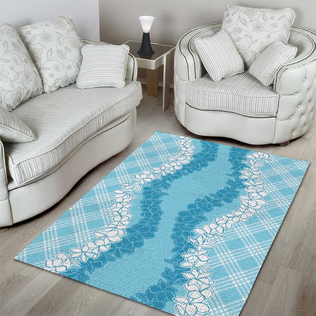 Hawaii Aloha Plumeria Lei Turquoise Palaka Area Rug - Polynesian Pride