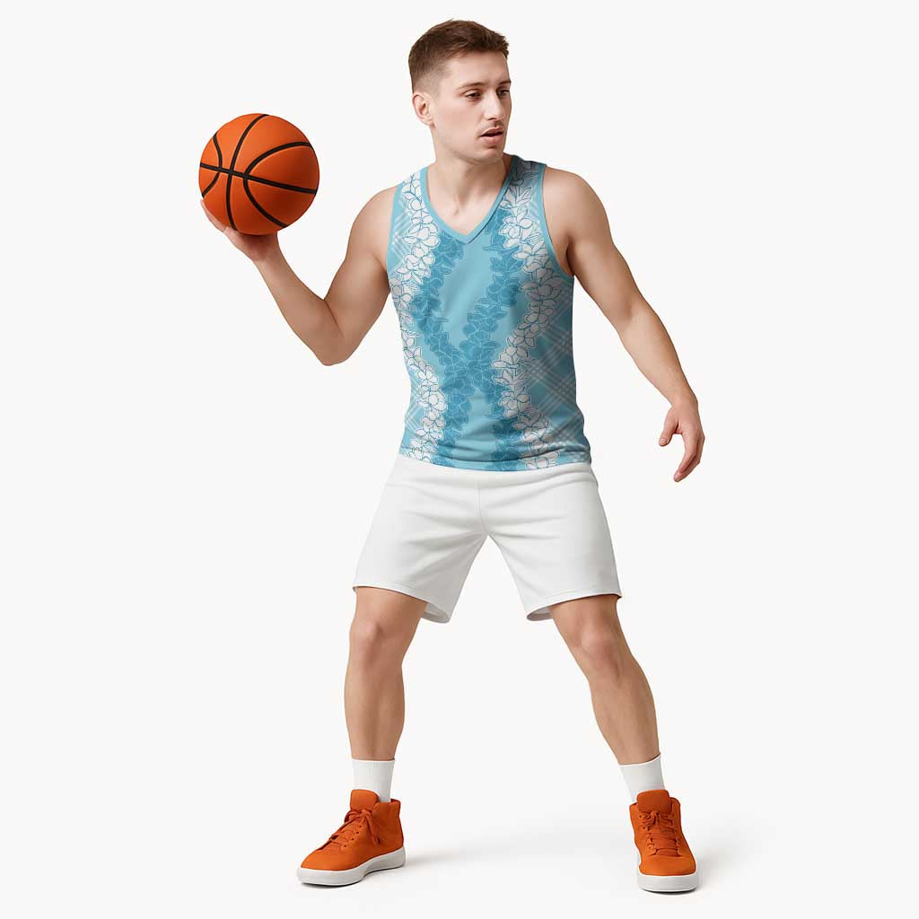 Hawaii Aloha Plumeria Lei Turquoise Palaka Basketball Jersey - Polynesian Pride