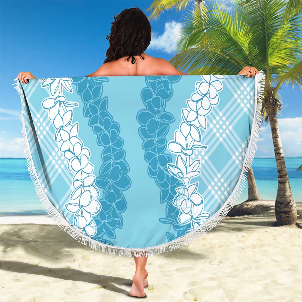 Hawaii Aloha Plumeria Lei Turquoise Palaka Beach Blanket - Polynesian Pride