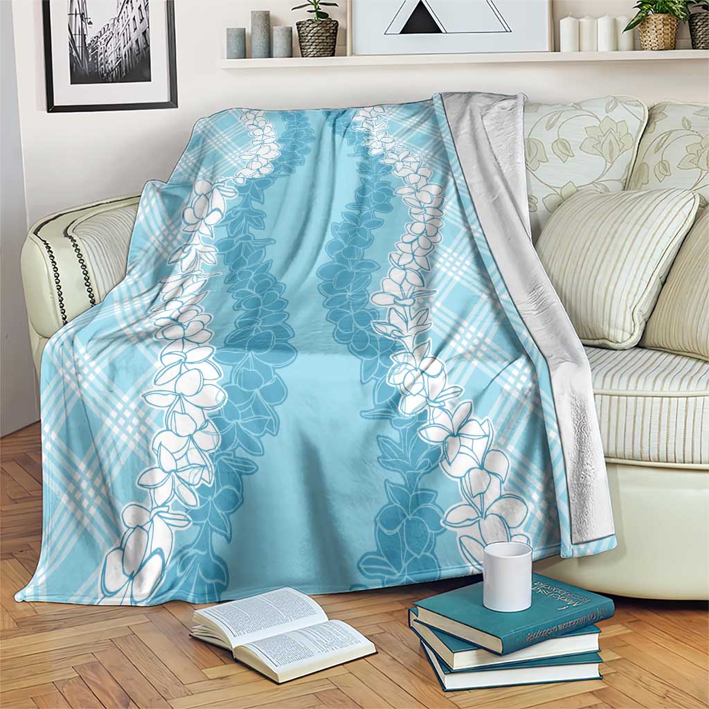 Hawaii Aloha Plumeria Lei Turquoise Palaka Blanket - Polynesian Pride