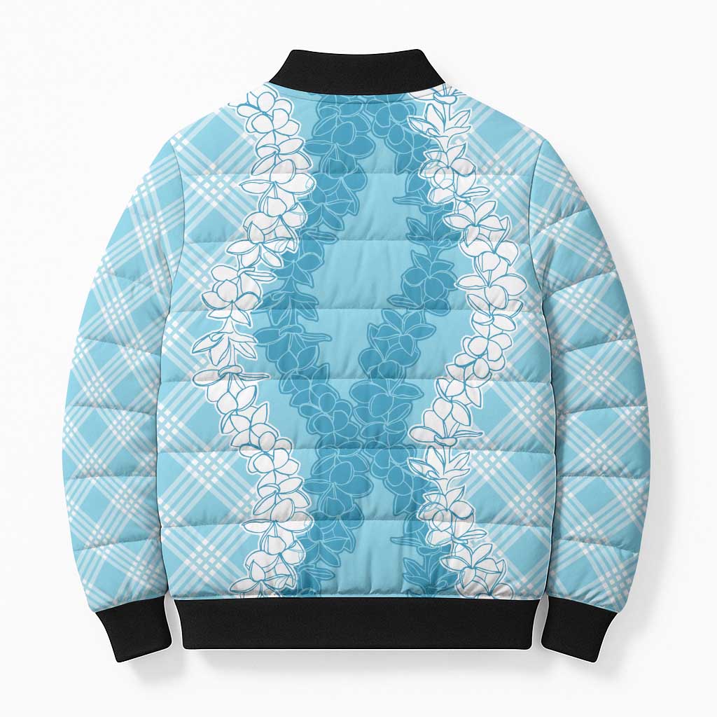 Hawaii Aloha Plumeria Lei Turquoise Palaka Bomber Puffer Jacket LT7 - Polynesian Pride