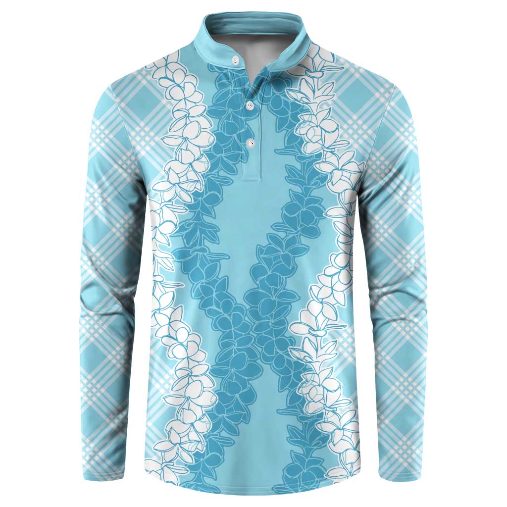 Hawaii Aloha Plumeria Lei Turquoise Palaka Button Sweatshirt - Polynesian Pride