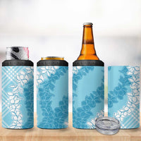 Hawaii Aloha Plumeria Lei Turquoise Palaka 4 in 1 Can Cooler Tumbler - Polynesian Pride