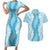 Hawaii Aloha Plumeria Lei Turquoise Palaka Couples Matching Short Sleeve Bodycon Dress and Hawaiian Shirt - Polynesian Pride