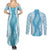Hawaii Aloha Plumeria Lei Turquoise Palaka Couples Matching Summer Maxi Dress and Long Sleeve Button Shirt - Polynesian Pride