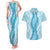 Hawaii Aloha Plumeria Lei Turquoise Palaka Couples Matching Tank Maxi Dress and Hawaiian Shirt - Polynesian Pride